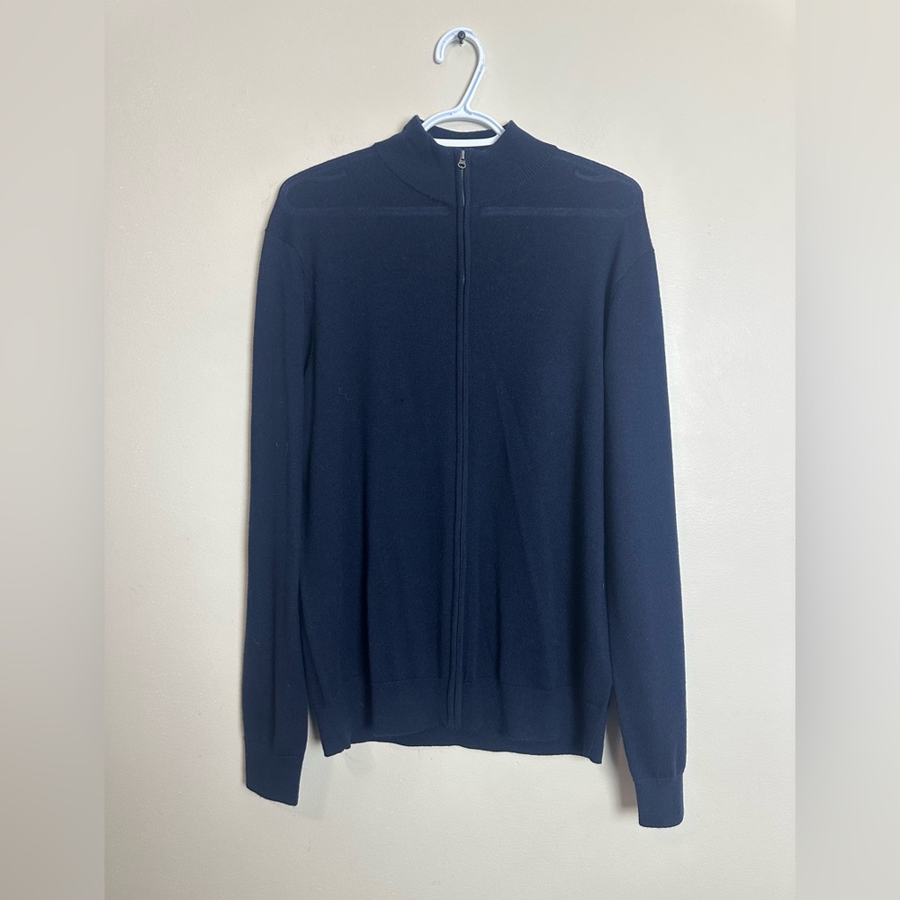 NICOLE FARHI Size L  Men's Dark Blue Zip-Up Sweater